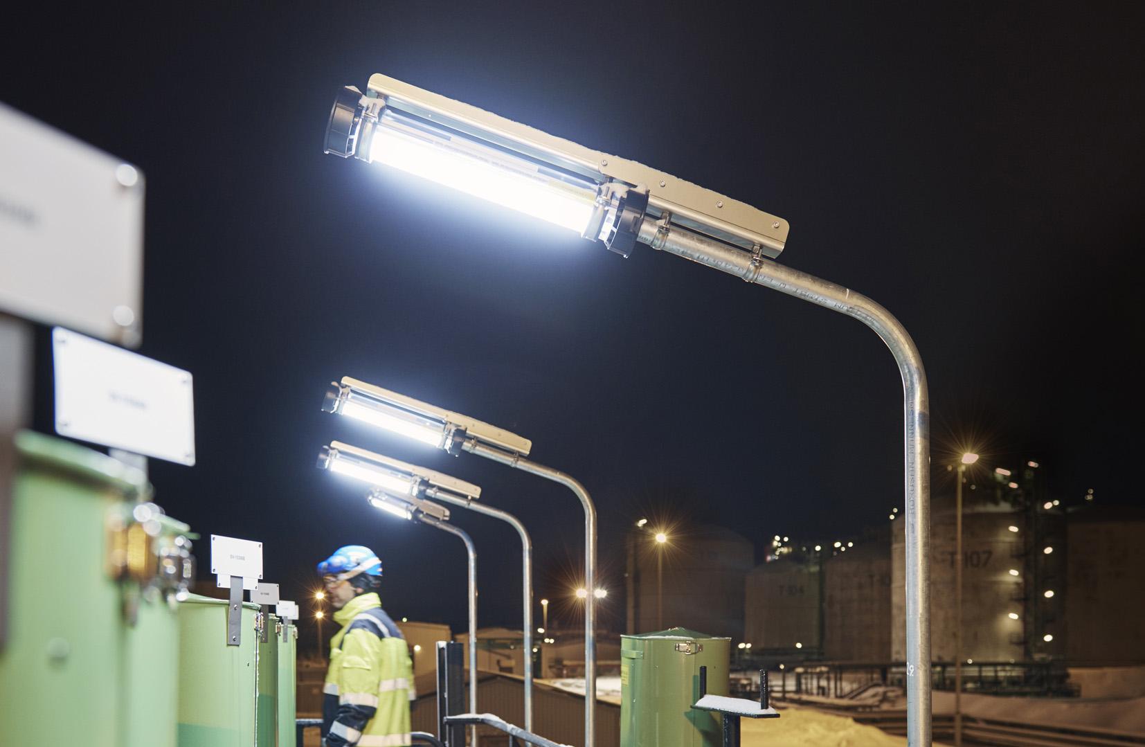 ATEX certified SLAM FIXED area lights installed to poles.