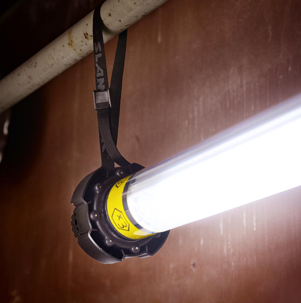 SLAM Neos Ex Area worklight installed with straps.